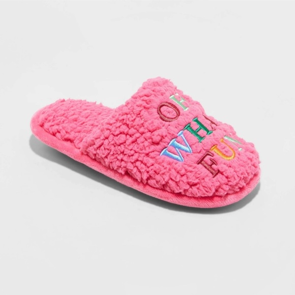 Wondershop Target Womens Holiday Slippers Oh What Fun Pink Sherpa Size M/L - Picture 1 of 11